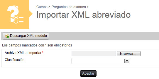 Captura de la página para Importar un XML abreviado