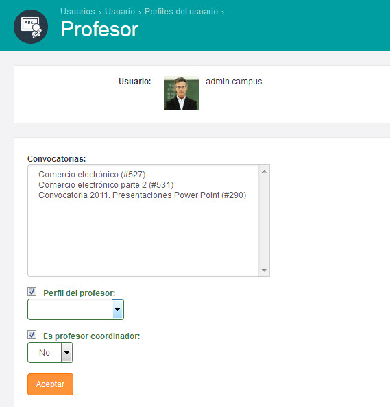 Captura de pantalla editar el perfil de profesor en varias convocatorias a la vez