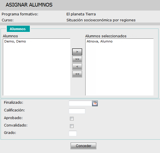Asignar alumnos al curso del programa