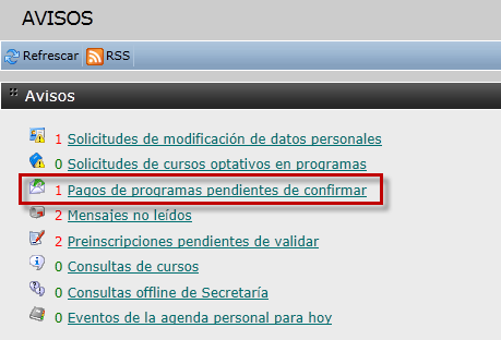 Avisos pagos pendientes