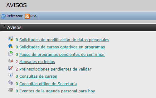 Avisos administrador