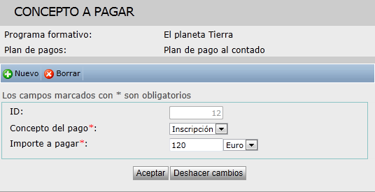 Concepto a pagar