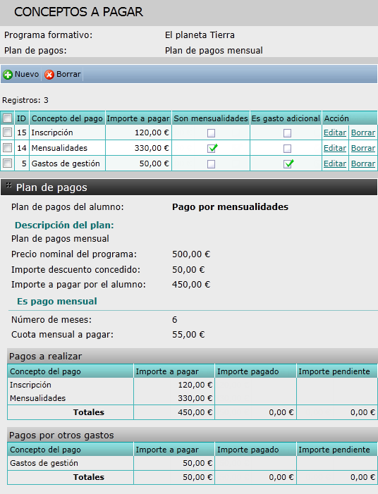 Conceptos de pago a pagar mensaulidades