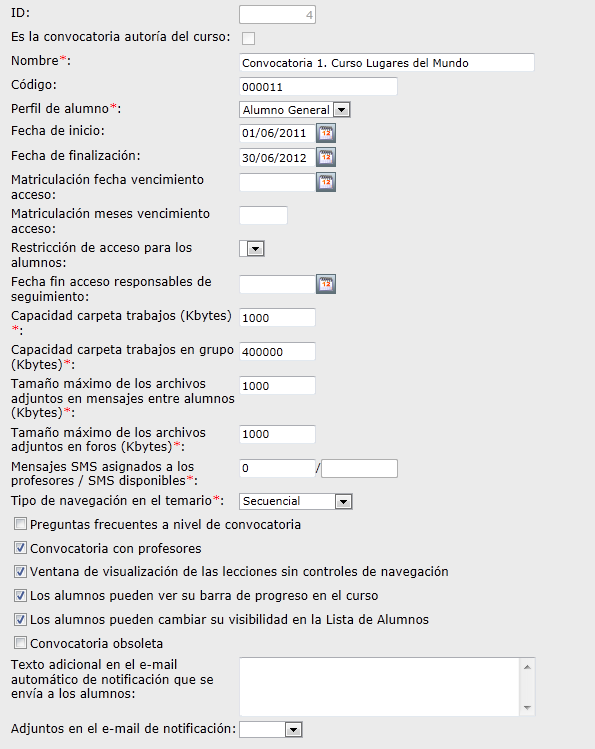 Configurar convocatoria