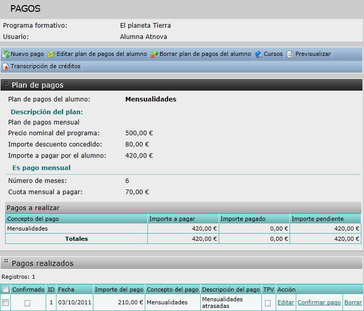 Confirmar pago programa
