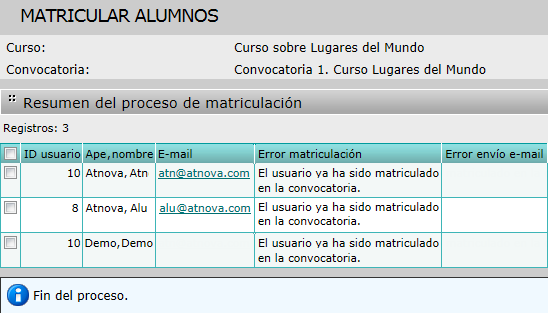 Error matricular alumnos