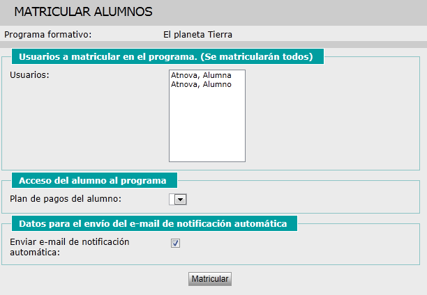 Matricular alumnos
