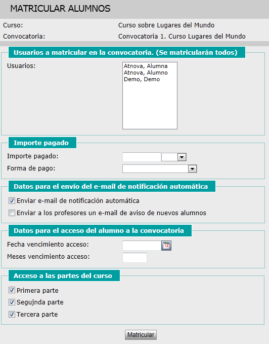Matricular alumnos