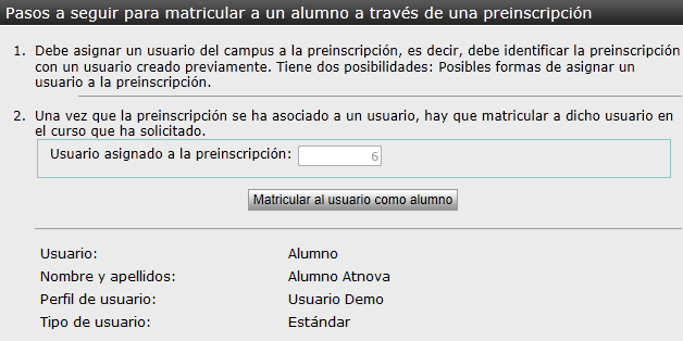 Matricular por preinscripción
