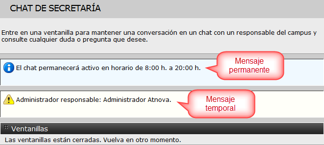 Mensajes chat de secretaría