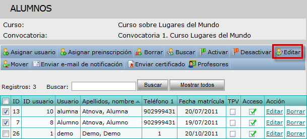 Modificar Responsable de varios alumnos