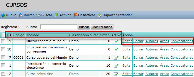 Opciones curso