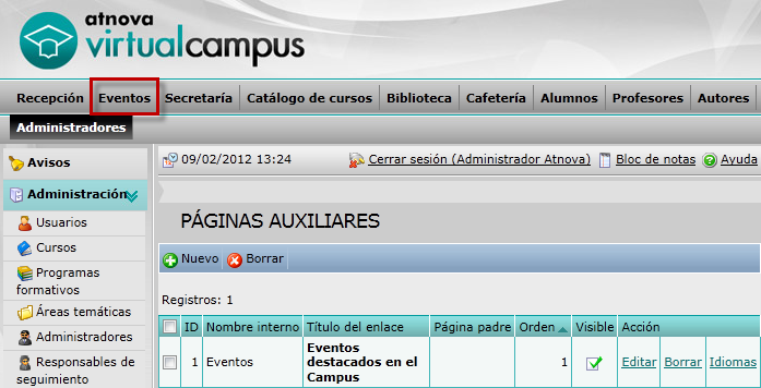 Páginas auxiliares