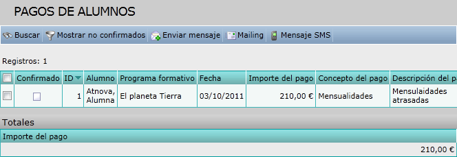Pagos de alumnos