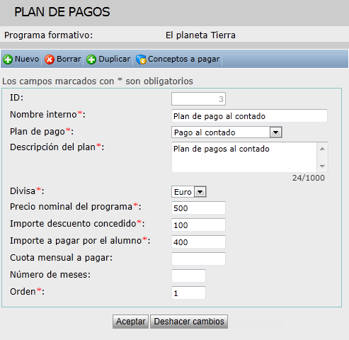 Plan de pago al contado