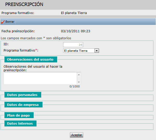 Preinscripción programa