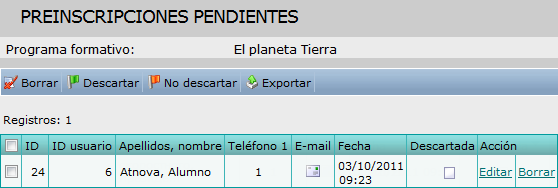 Preinscripciones pendientes