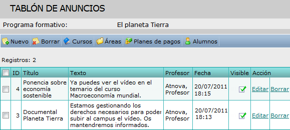 Tablón de anuncios