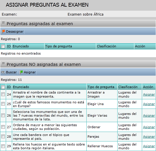 Asignar preguntas