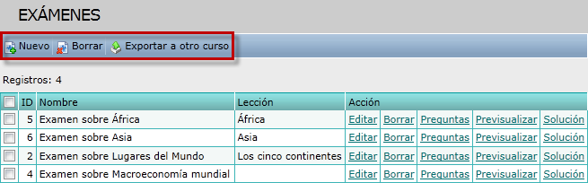 Opciones exámenes