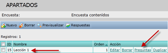 Nuevo apartado creado