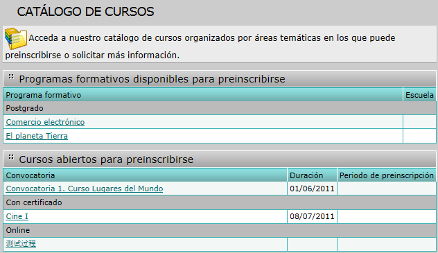 Catálogo de cursos