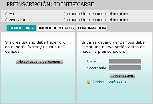 Preinscripción identificarse