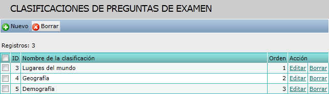 Clasificaciones de preguntas de examen