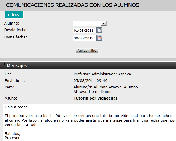 Comunicaciones con alumnos