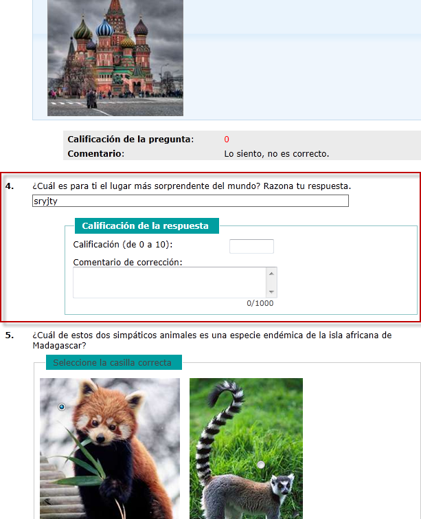 Corregir respuestas escritas