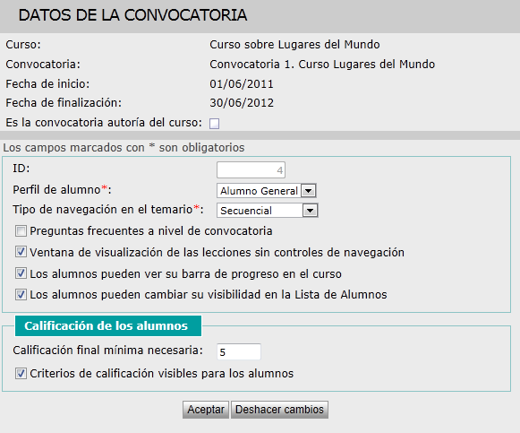Datos de la convocatoria