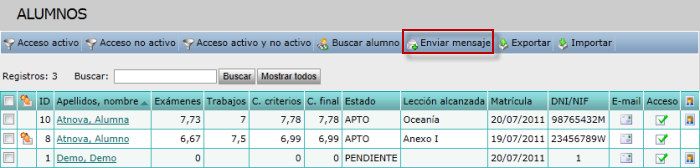 Enviar menaje alumnos