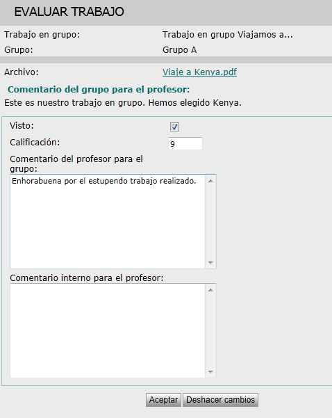 Evaluar trabajo en grupo