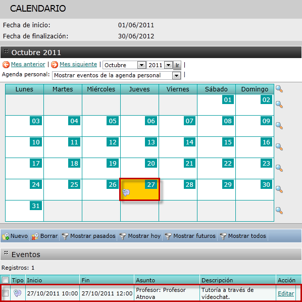 Tutoría en el calendario