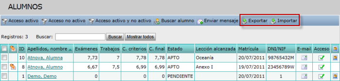 Exportar calificaciones alumnos